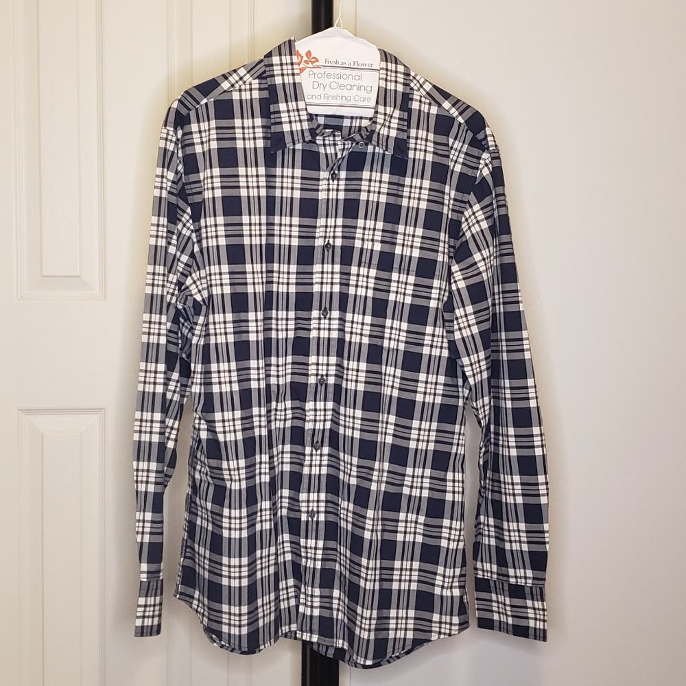 Men's Uniqlo White & Blue Flannel Checked Long Sleeve Shirt XL
